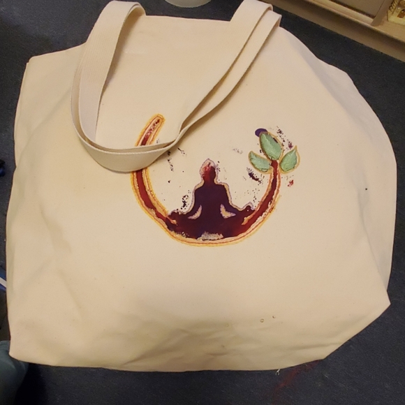 Handmade tote painted & embroidered - Picture 2 of 5